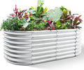 Land Guard 24“ Tall Galvanized Raised Garden Bed Kit Galvanized Planter Garden Boxes Outdoor Oval Large Metal Raised Garden Bed for Vegetables (Classic Silver 4×2×2ft)