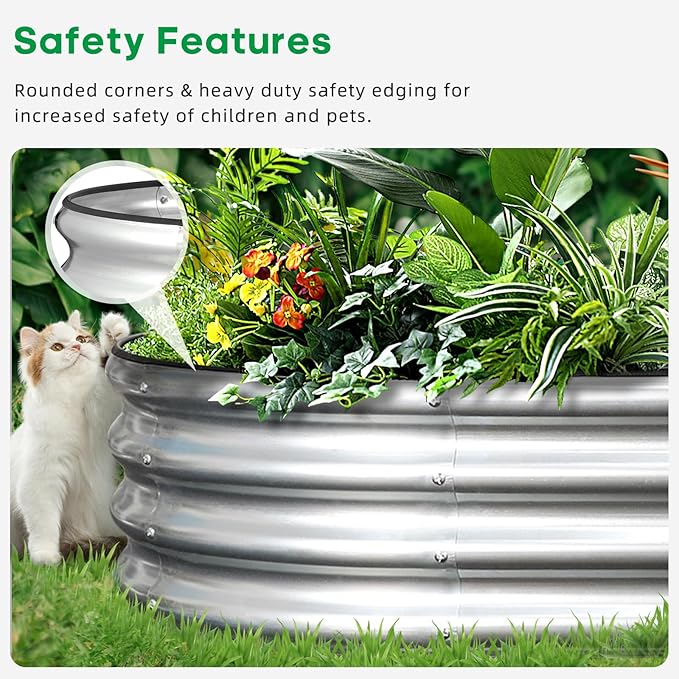 JERIA 2 Pcs 8×4×1ft Oval Raised Garden BedGalvanized Raised Garden Bed Kit Outdoor Metal Gardening Planter Box for Vegetable Fruits FlowerHerbs