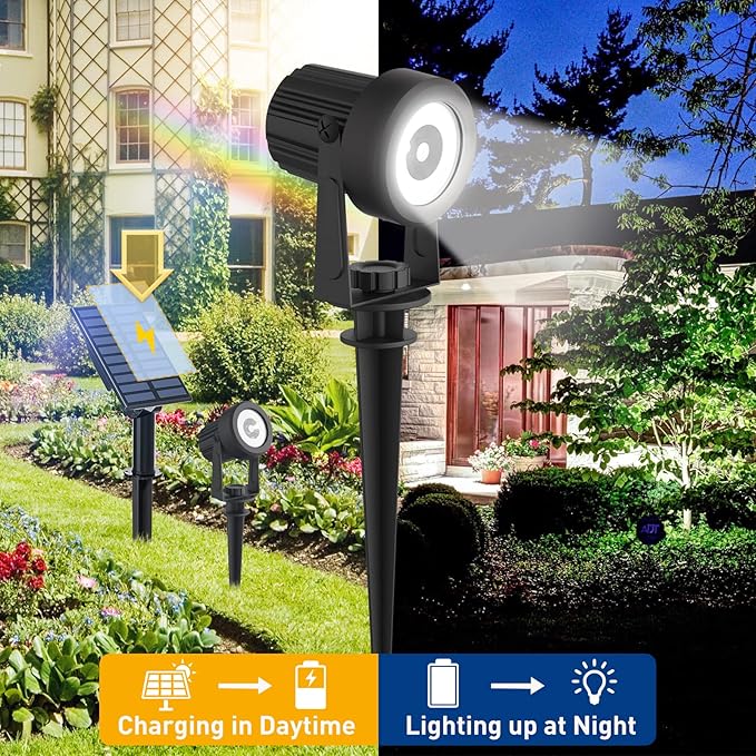 T-SUNUS 6 Pack Solar Landscape Spotlights White IP65 Waterproof Spot Lights 9.8ft Cable Outdoor 6000K Separated Panel for Yard Garden Driveway Porch Walkway Pool Patio