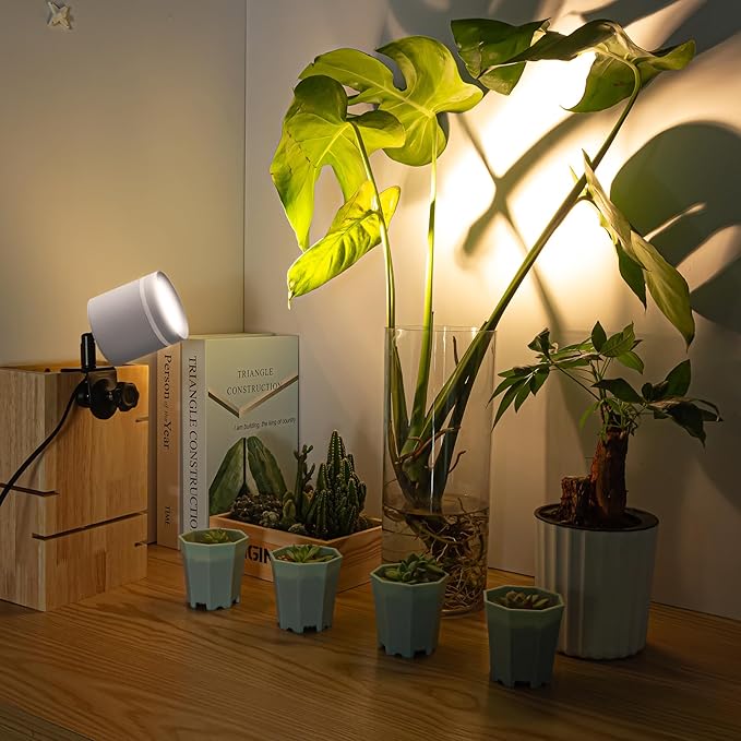 7W LED Linear Look Grey Super Clamp Lamp Full Spectrum Clip-on Desk Lamp Macaron Wall Sconce Spotlight Wall Lamp No Wiring Needed Timer Plug in Cord for Plant Growing Light