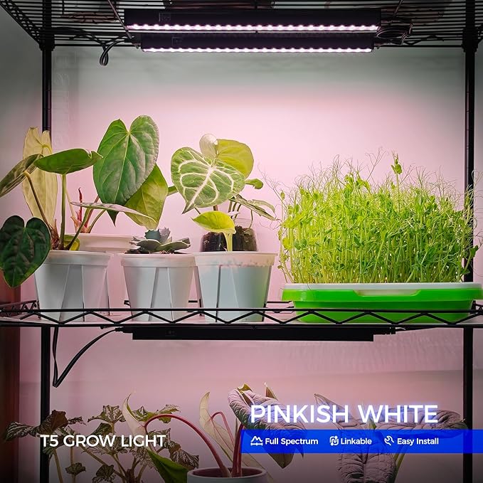 Barrina T5 Grow Light LED Grow Lights with Black Cover Full Spectrum Grow Light Strips 1ft Pinkish White Plant Lights for Indoor Plants Greenhouses Plant Displays Linkable Design 8 Packs