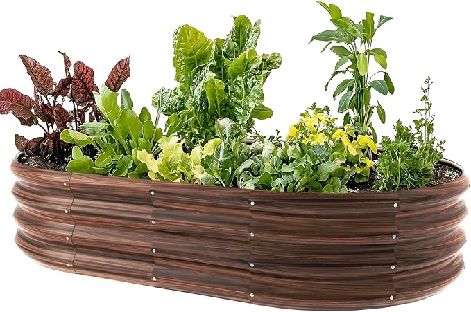 5x3x1ft Oval Galvanized Raised Garden Bed Outdoor 9-in-1 Large Metal Modular Planter Box Raised Beds for GardeningVegetablesFruitsFlowers &amp Herbs (Brown)