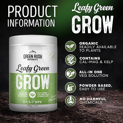 Organic Leafy Green Grow Plant Food Nutrient for Vegetative &amp Grow Stage Plants (500g)