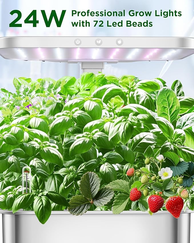 Stainless Steel Hydroponics Growing System Kits Controlled Smart Indoor Garden with LED Grow Light Full Spectrum 15 Pods Plant Germination Kit with Quiet Pumpfor Vegetables HerbsGardening Gifts