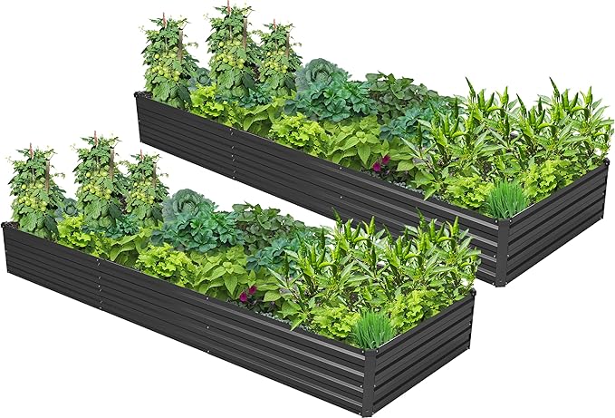 2PCS 9x3x1ft Galvanized Raised Garden Bed Kit Galvanized Planter Raised Garden Boxes Outdoor Large Metal Raised Garden Beds for VegetablesBlack