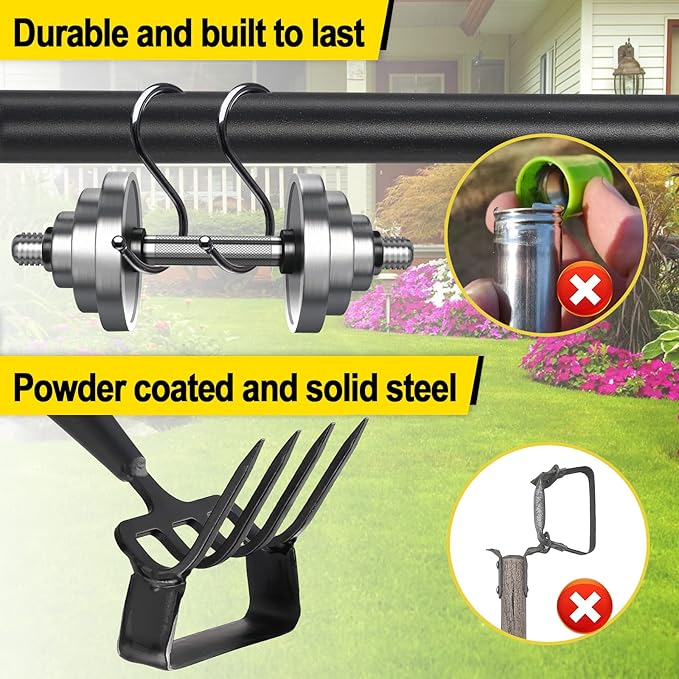 Garden Hoe Heavy Duty Hula Hoe Garden Tool for Weeding 62 Inch Cultivator Stirrup Hoe with Adjustable Long Handle Action Scuffle Loop Hoe with Rake 2-in-1 Gardening Tool for Loosening Pulling Weed