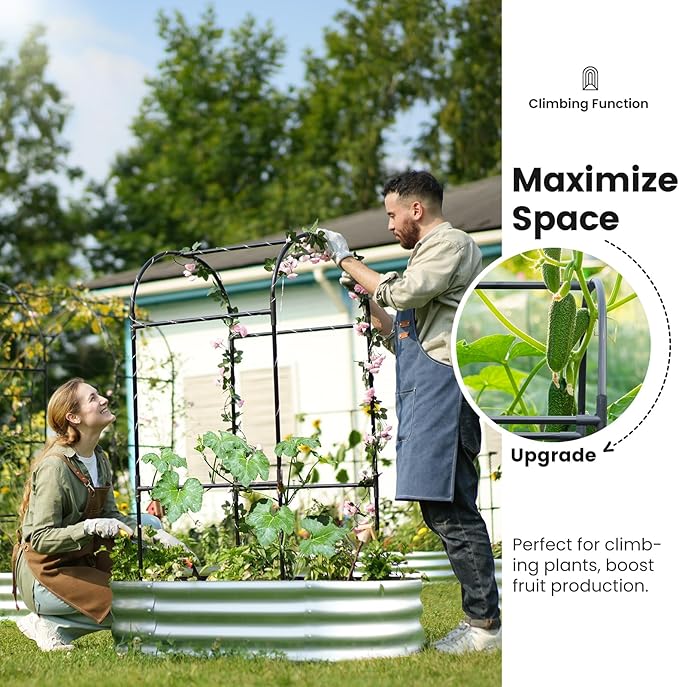 KING BIRD Raised Garden Bed with Arched Trellis Galvanized Planter Garden Box Outdoor for Gardening Climbing Vegetables Flowers 3.94x1.97x0.98 Ft Silver