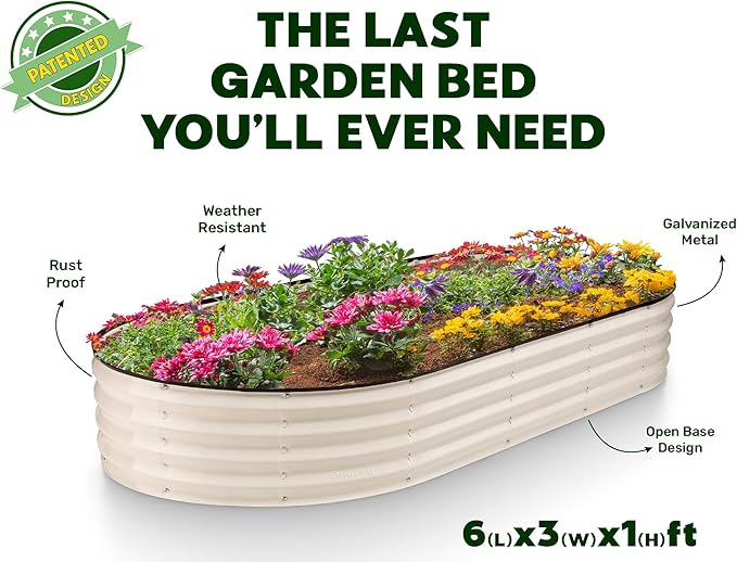 Plant &amp Plot Galvanized Raised Garden Beds Outdoor // 6×3×1 ft (2-Pack) Planter Raised Beds for Gardening Vegetables Flowers // Large Metal Garden Box // Patented Tool-Free Design (White)
