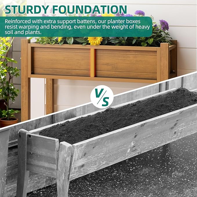 YITAHOME Elevated Garden Bed HDPE Raised Garden Bed with Legs &amp Drainage Hole Poly-Wood Weatherproof Elevated Planter Box Patio Planters for Vegetables Flowers Plant Bed for Garden Teak