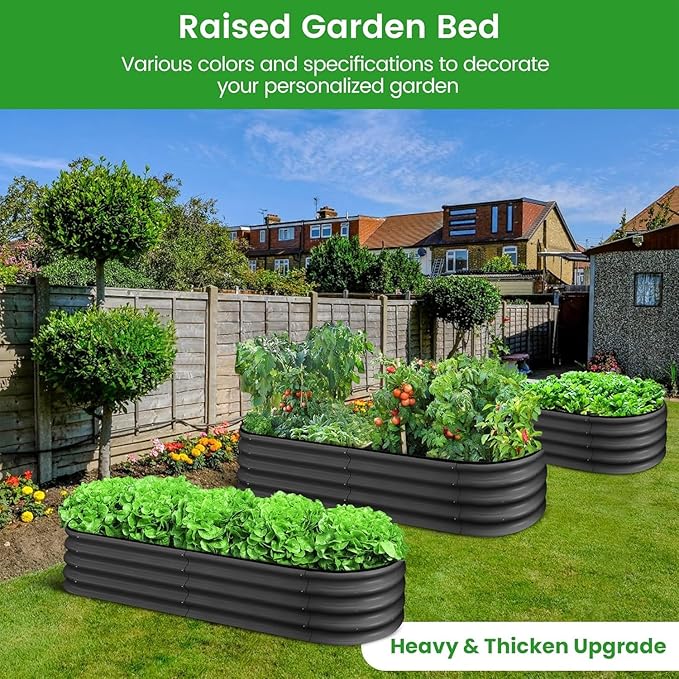 2-Pack Raised Garden Bed 4.5x2x1.5ft Oval Raised Planter Beds with Open-Ended Base Galvanized Metal Garden Bed Outdoor for Vegetables Flowers Gray Color