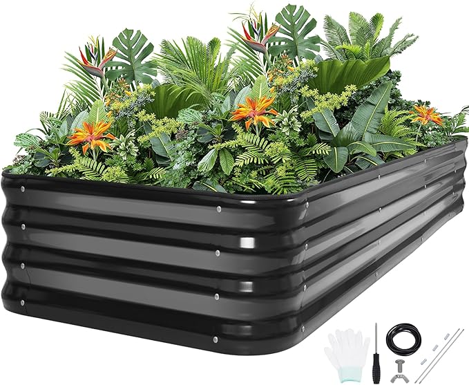 5-in-1 Adjustable Raised Garden Bed Kit | Galvanized Planter Boxes for Vegetables Flowers | 12 Tall Multiple Sizes (8x3x1ft 9x2x1ft 10x1x1ft 6x5x1ft 7x4x1ft) | Outdoor Metal Raised Bed Grey