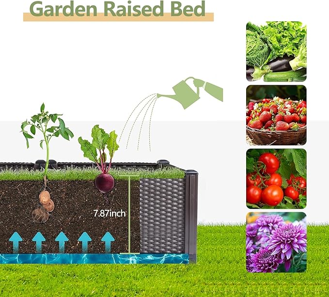 GarveeLife Deep Raised Garden Beds Plants Garden Boxes with Drainage Plugs for Veggies Flowers Herbs Deep Root Plants Growing Brown