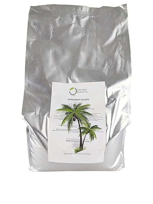 Greenway Biotech Inc. Manganese Sulfate Monohydrate Fertilizer- 100% Water Soluble Contains 31% Manganese Ideal for Hydroponics &amp Aeroponics Agriculture- Palm Tree Plant Fertilizer (25 Pounds)