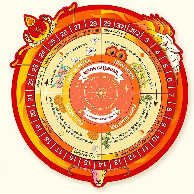 Lush&ampDew Gardening Gifts for Women Men Zodiac Garden Seed Bank 12 Varieties Non-GMO Heirloom Vegetables Flower Seeds Hand Craft Storage Box with Moon Calendar for Fire Signs USDA Zone 3-11