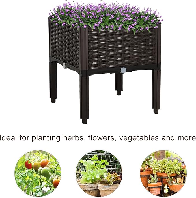 Raised Garden Bed with Legs Self Watering Planter Box Raised Bed to Grow Flowers Herbs Vegetables Brown