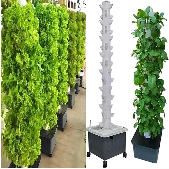 AMNOOL Hydroponic Tower aquaponic Growing System Vertical hydroponics 45-Hole Plant Machine Suitable for Home Kitchen Gardening Fruits and Vegetables