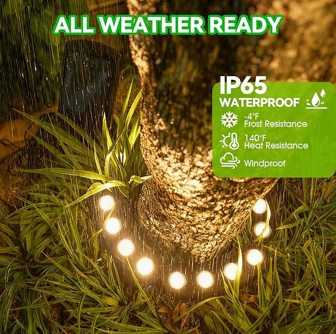 Solar Tree Lights Outdoor Palm Tree Ring Lights with 3-in-1 Tie/Stake/Hang Installation 50LM Warm White LED Tree Uplighting 2000mAh Battery IP65 Waterproof Solar Tree Spotlights for Yard Garden