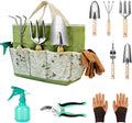 Garden Tool Set 9 Pcs Heavy Duty Stainless Steel Gardening Hand Tool Green Garden Tool Bag Kit Gardening Supplies Gifts for Women Men Mom Dad Gardener Beginner