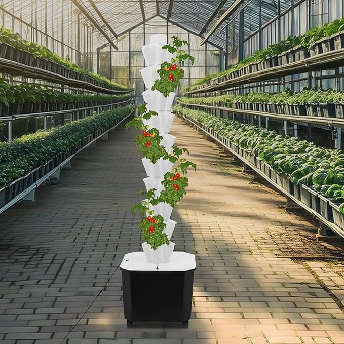 50 Pots Hydroponic Tower Growing System 10 Layers Movable Vertical Hydroponics Tower Garden Growing System Space Saving Indoor Plants Smart Garden for Gardening Lover
