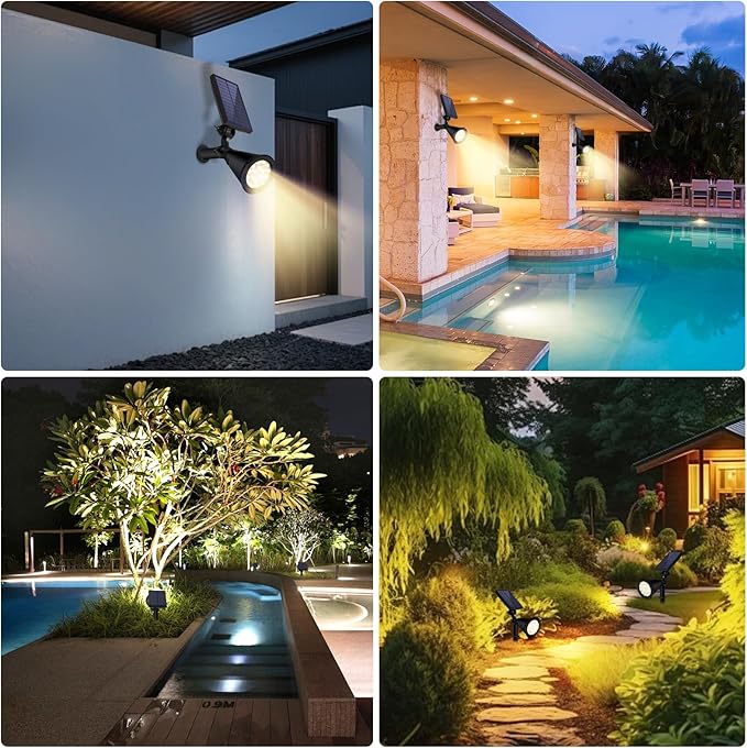 Solar Spot Lights Outdoor Waterproof 18 LED Solar Powered Landscape Lighting Low Voltage Auto On/Off for Garden Yard Tree Flag Wall Pathway 4 Pack