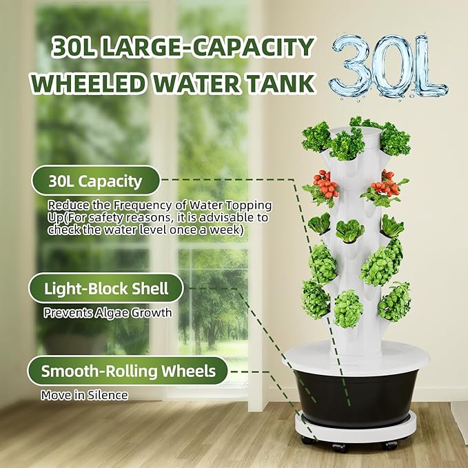 SPECILITE Hydroponics Growing System Kit Movable Hydroponic Tower with 5 Tiers 20 Pods Vertical Indoor &amp Outdoor Gardening System with Pump &amp Timer for Vegetables Fruits Herb