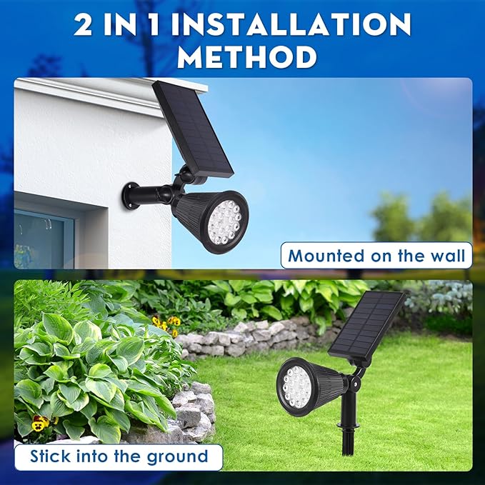 Solar Spot Lights Outdoor 2-in-1 Wall Mount &amp Ground Stake 18 LEDs with 2 Lighting Modes 7 Colors Changing IP65 Waterproof Solar Landscape Lights for Garden Pathway Yard Patio (2 Pack)