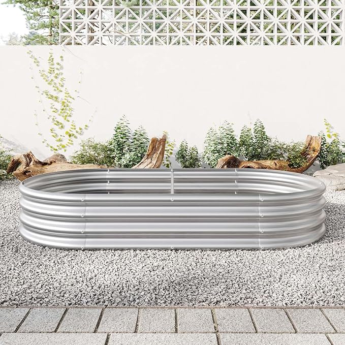 4x2x1ft Heavy Duty Metal Raised Garde Bed Kit Oval Large Metal Planter Boxes for Vegetables/Herbs/Flowers Galvanized Planter Raised Garden Beds for Outdoor with Reinforced Edges (1Pcs 4x2x1ft)