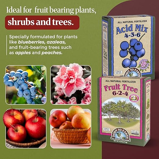 Down to Earth Organic Acid Mix 4-3-6 &amp Fruit Tree Fertilizer 6-2-4 Bundle | Nourishes Acid-Loving Plants &amp Fruit Trees | Organic Ingredients for Healthy Growth &amp Abundant Harvests | 5 LB E