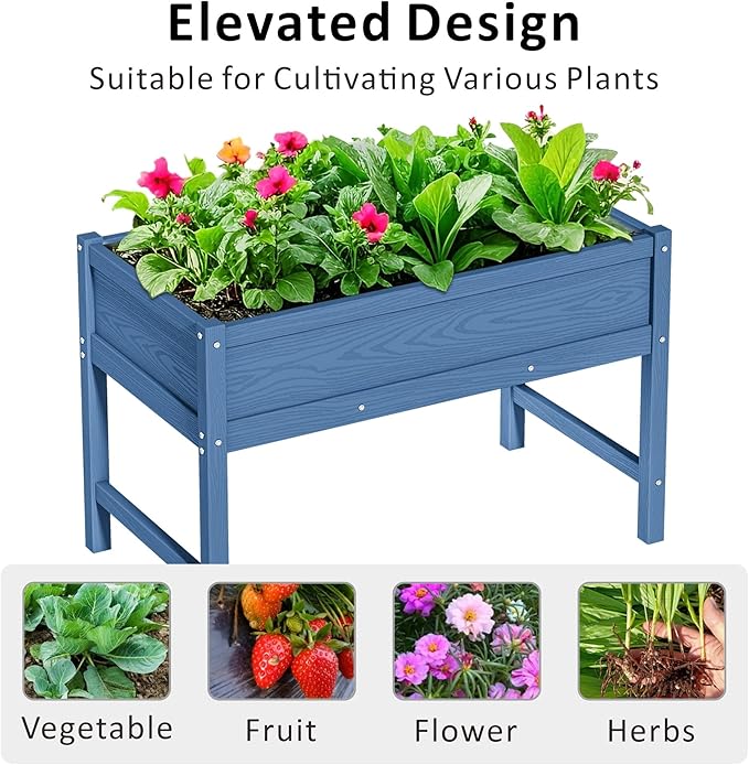 HDPE Raised Garden Planting Bed with LegsGarden Boxes Outdoor Raised with Drainage Hole Rot-ResistantRaised Beds for Gardening for Backyard Patio Balcony 300 lb Capacity (Navy)