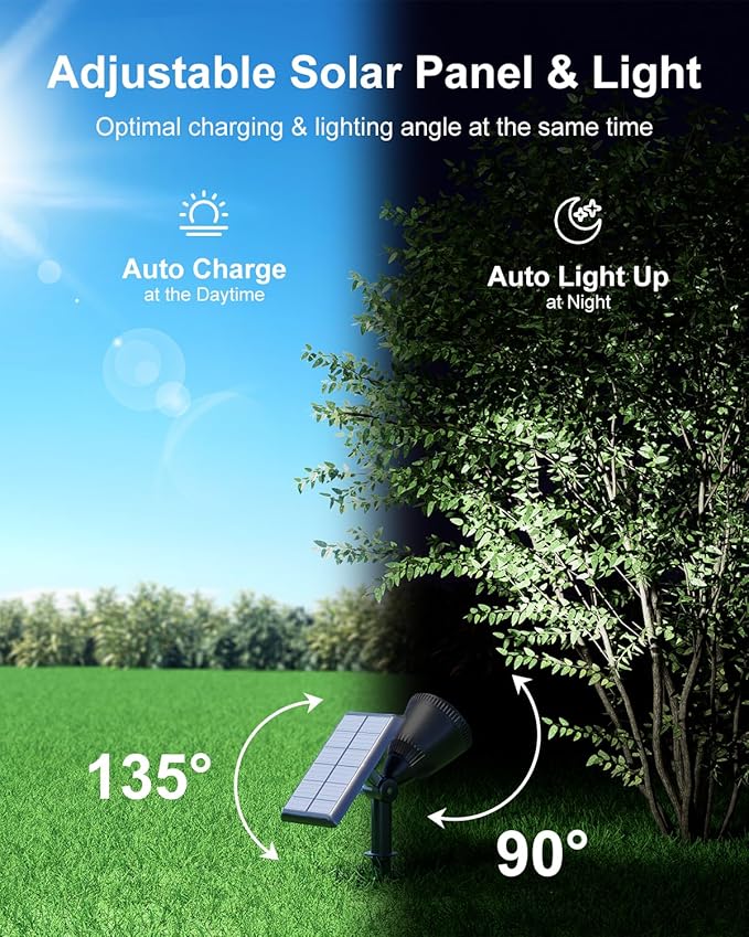 4 Pack Solar Powered Spotlights Outdoor Waterproof for Tree Flag House Ground Landscape Bright Sunset Spot Lights for Outside Yard Garden Lawn Driveway with Adjustable Lamp &amp Panel Cool Whi