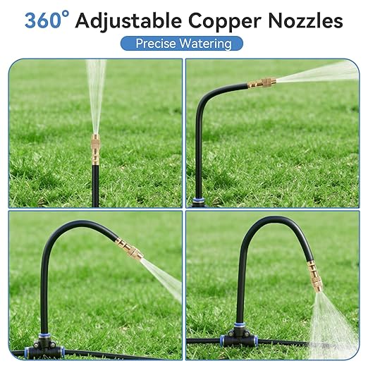 100FT Drip Irrigation SystemGarden Watering System with 17 Copper Nozzles&amp1/4 Tubing 360° Adjustable Irrigation System for GardenAutomatic sprinklers for YardRaised Beds&ampGreenhouse