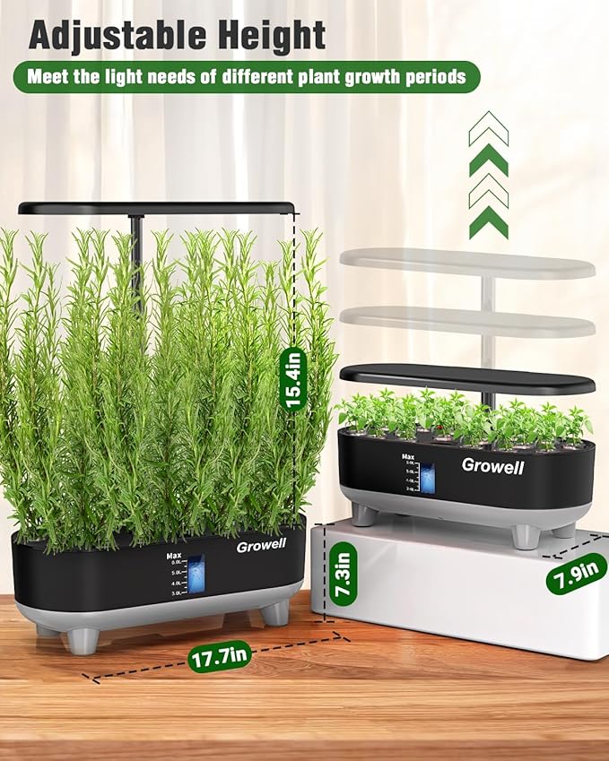Hydroponics Growing System Kit 16 Pods Indoor Garden with 28W Full Spectrum LED Grow Light Auto Timer 3 Smart Light Modes 8L Large Herb Garden Ideal Gardening Gift for Women Men (Black)