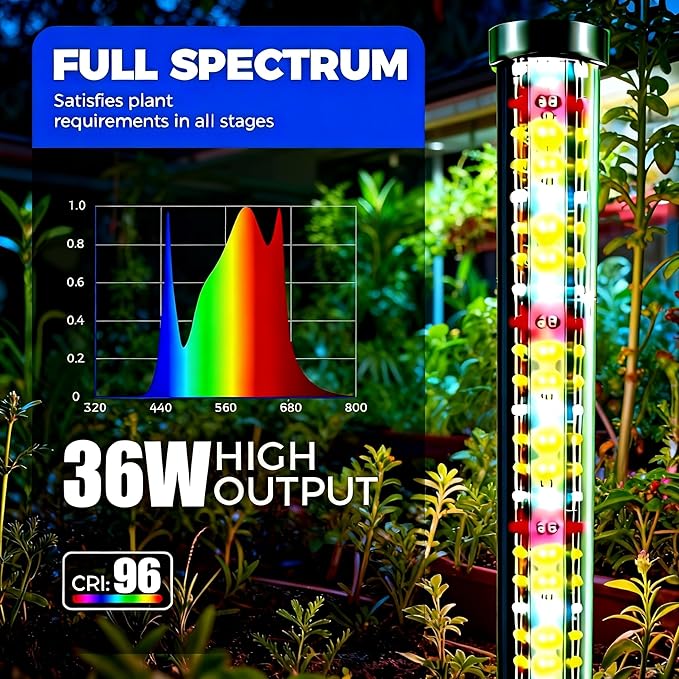 Vertical Grow Lights for Indoor Plants Full Spectrum 36W 57 Inch Plant Lights for Seed Starting with Timer and 10 Level Dimmable Standing Plant Growing Lamp for Greenhouse with Hanging Accessories