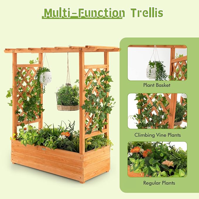 Raised Garden Bed with Trellis Vertical Garden Planter w/Drainage Holes for Climbing Vines Roses Tomatoes Tiered Flower Stand for Small Balcony Porch Backyard (1)