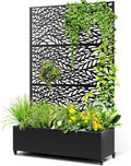Metal Raised Garden Bed with Trellis 2-in-1 Planter Box &amp Privacy Screen for Climbing Plants Outdoor Standing Flower Bed with Drainage Holes 47.2 L x 16.7 W x 70.8 H Black-Spring