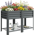 Outsunny Galvanized Steel Raised Garden Bed with Storage Shelf and Bed Liner Elevated Planter Box with Legs for Flowers Vegetables and Herbs for Outdoor Patio Yard Glove Included Dark Gray