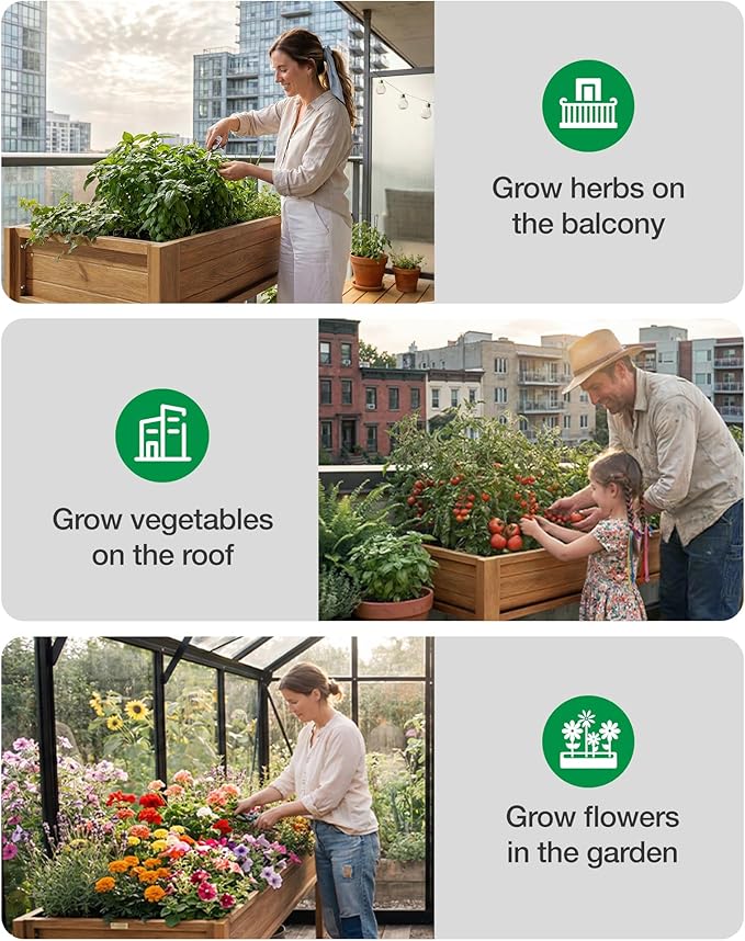 YEFU Raised Garden Beds Outdoor: 34x18x30in Weatherproof Teak Raised Garden Bed for Vegetable Herb Plant Gardening - HIPS Planter Boxes Outdoor with Legs on Patio Deck for Suburban Homeowners