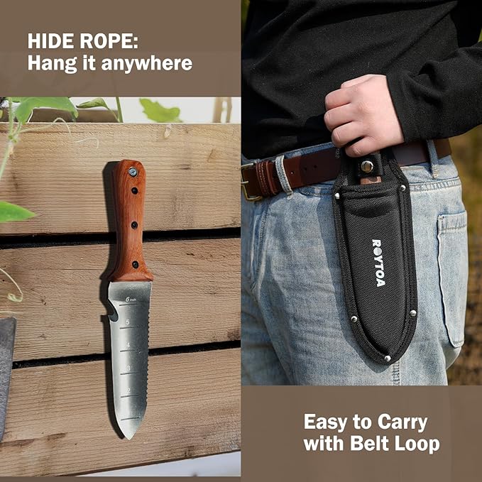 Hori Hori Garden Knife Garden Tools with Sheath for WeedingPlantingDigging 7 Stainless Steel Blade with Cutting Edge Full-Tang Rosewood Handle with Hanging Hole