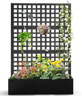 Metal Raised Garden Bed Trellis Planters Bed with Drainage Holes for Climbing Plants Vegetables Outdoor Privacy Screen with Planter Box 73x47x16 Black