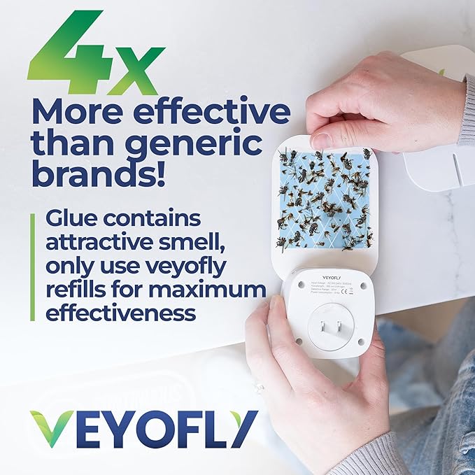 VEYOFLY Fly Trap Indoor Fruit Fly Traps for Indoors Flying Insect (2 Device + 4 Refills) Gnat Traps for House Indoor Bug Zapper Indoor Gnat Killer Catcher &amp Fruit Fly Killer Light Plug in