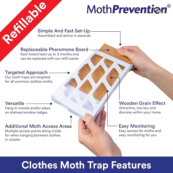 Powerful Moth Traps for Clothes &amp Closets | Refillable 3-Pack | Odor-Free &amp Natural | Moth Pheromone Traps for House &amp Clothing