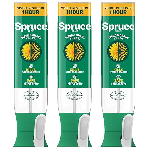 Spruce EZ-AIM Grass and Weed Killer Spray - Precision Shot for Cracks Edges &amp Small Spaces - Starts Wilting in 1 Hour Dead Weeds in 24 Hours (3 Pack 10 Oz Each)