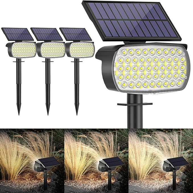 108 LED Solar Spot Lights Outdoor Solar Lights Outdoor IP65 Waterproof 3 Modes Solar Landscape Spotlights Large Solar Powered Panel Lights for Garden Yard Pathway(Cool White/4 Pack)