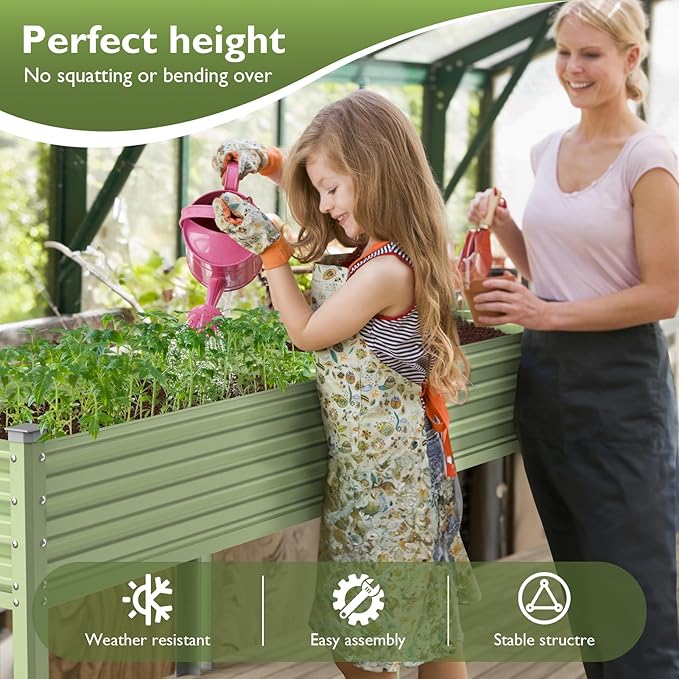 Raised Garden Bed with Legs 48×24×32in Large Galvanized Elevated Planter Box Metal Raised Beds for Gardening Backyard Patio Balcony 400lb Capacity (Olive Green)