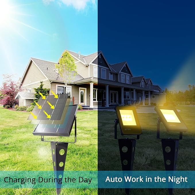 Solar Spotlights Outdoor Waterproof Zeta 6-in-1 Spot Lights Metal Warm White Auto On/Off Dusk to Dawn Landscape Flag Pole Uplights for Outside House Trees Garden Yard Driveway Pathway Lawn