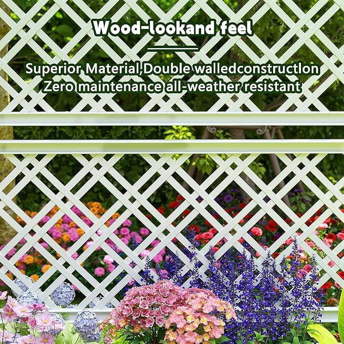 EasyUp Raised Garden Bed with Trellis for Climbing Plants Outdoor Planter Box with Drainage Plug &amp Water Gauge Durable Resin for Patio Balcony Yard Dust-Proof (Ashen 43.43 * 18.27 * 59.29)