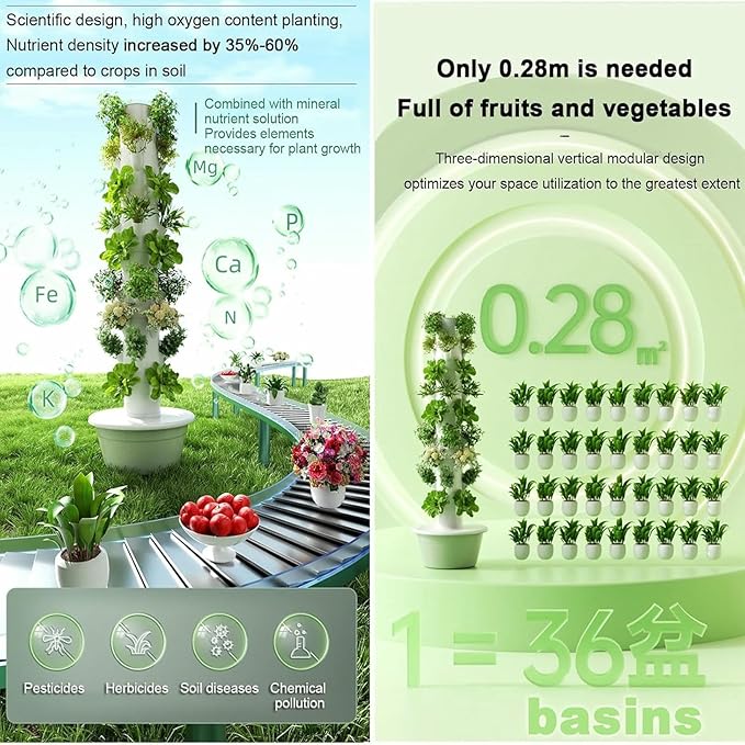 Vertical Hydroponic Grow Tower Aeroponic Tower Auto Water Circulate Hydroponics Tower Outdoor hydroponic System Towers for Gardening LoverVegetables-