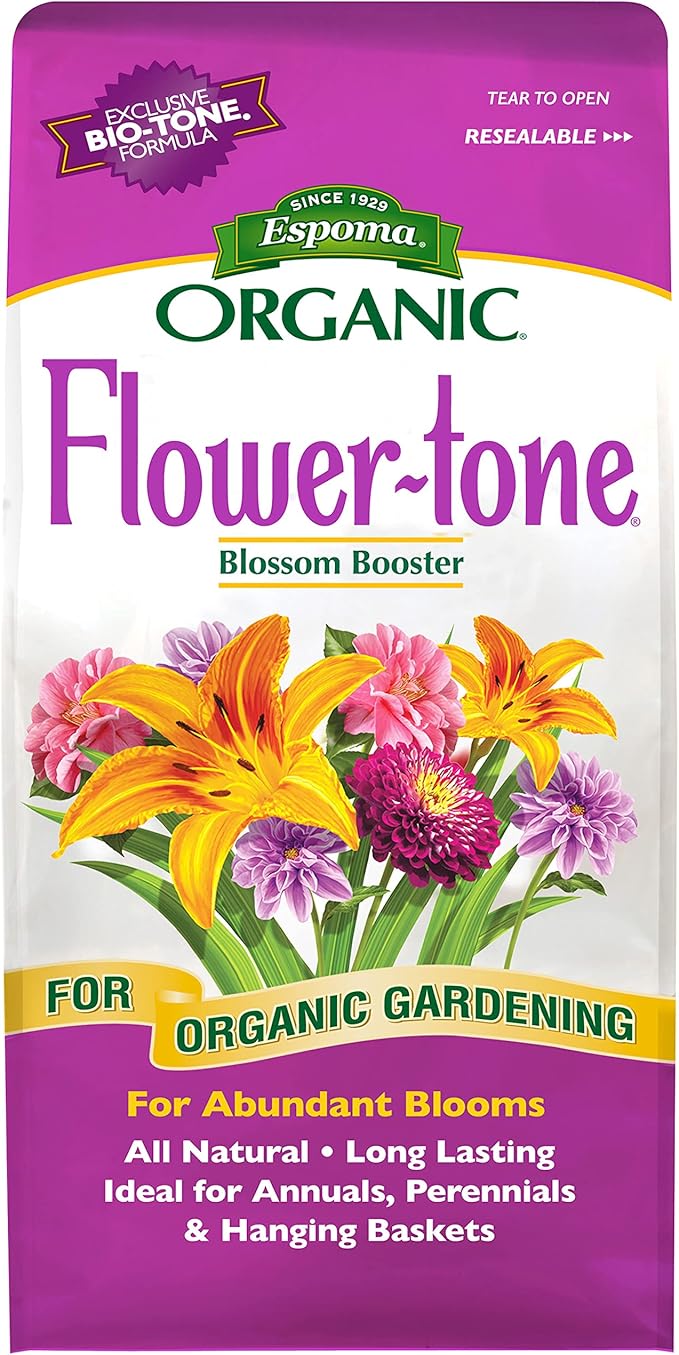 Espoma Organic Flower-Tone 3-4-5 Natural &amp Organic Plant Food 4 lb. Bag Organic Fertilizer for Flowers Annuals Perennials &amp Hanging Baskets. Blossom Booster - 3 Pack