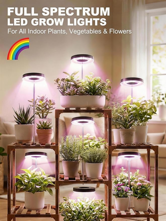 2pcs Full Spectrum Magnetic LED Grow Light by Smeileas Plant Lamp with Detachable Head Adjustable Height 3/6/9H Timer &amp 4-Level Brightness for Seedlings Herbs