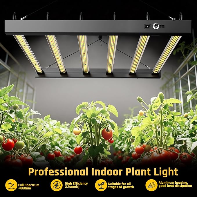 600W Full Spectrum Plant Grow Light 6-Bar LED Grow Lamp with Manual Adjustments for Indoor Plants in Small Greenhouse Balcony and Home Garden Veg Flower Growth‌